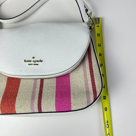 Kate Spade New York White Detachable Strap Leila Striped Canvas Shoulder Bag - Picture 13 of 16